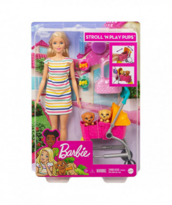 Barbie Stroll N Play Pups 12 Inch Doll Playset