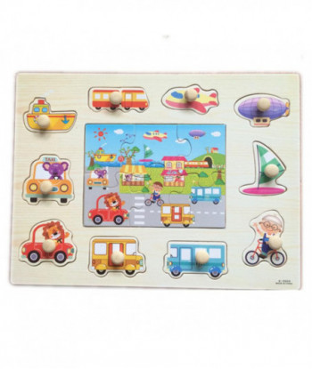 Baby Toys Montessori 2 In 1 Puzzle Hand Grab Board Set Educational Woolen Toy Cartoon Vehicle Marine