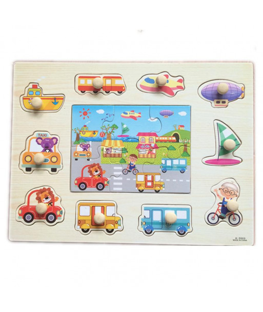 Baby Toys Montessori 2 In 1 Puzzle Hand Grab Board Set Educational Woolen Toy Cartoon Vehicle Marine