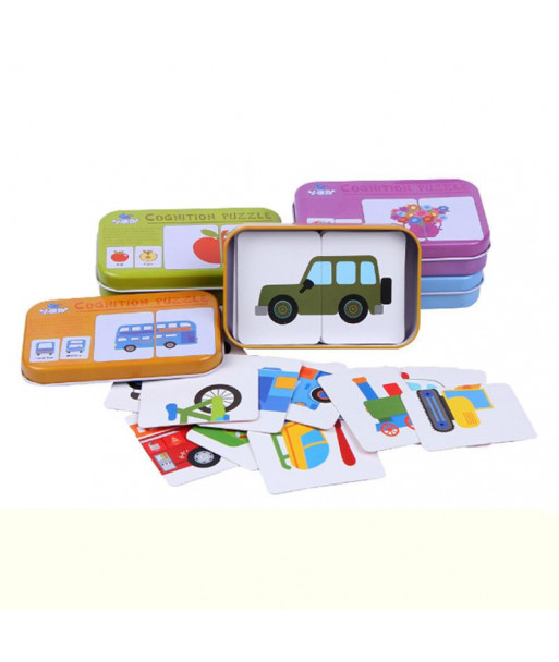 Early Educational Montessori English Fruit Animal Traffic Match Game Puzzle Card Toys For Iron Box Package
