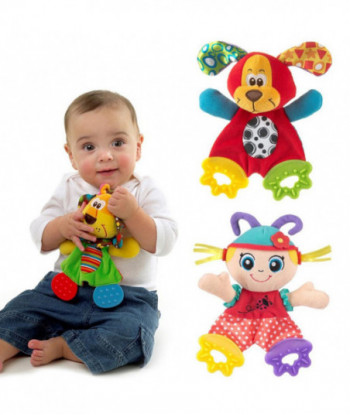 Cute Infant Plush Toy Comfort Towel With Sound Paper And Baby Teether