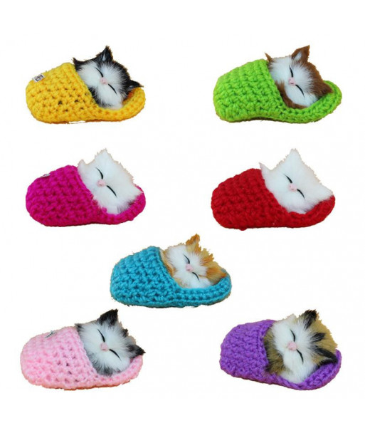 Mini Lovely Simulation Sleeping Cats Plush Stuffed Toy In Slipper Cute Simulation Animal Cats Doll Plush